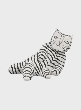 现代简约树脂手绘条纹摆件脸猫平客厅玄关酒店样板间软装家居饰品