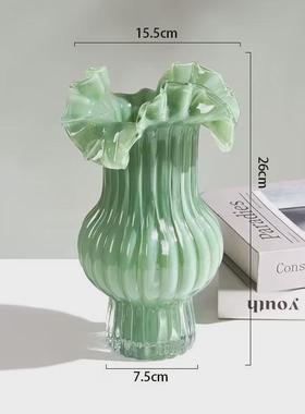 欧式现代简约奶油玻璃花瓶高级感家用水培插花客厅桌面摆件美花盆