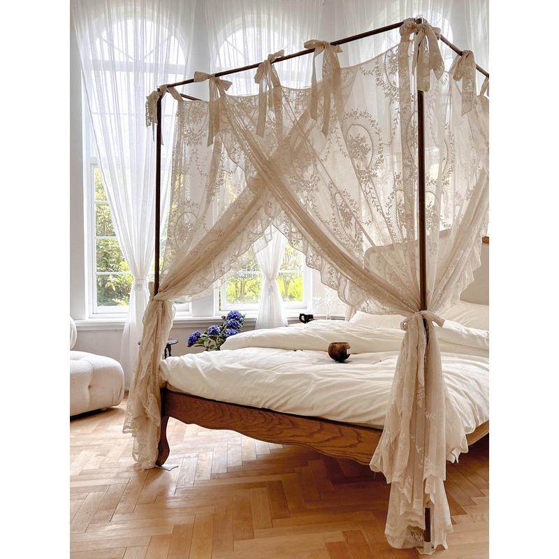 86M0新款法式蕾丝蚊帐家用三开门1.8m轻奢公主仙女风床幔落地支架,淘宝优惠券,粉丝福利购,淘宝优惠卷