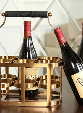 高档轻奢创意铁艺电镀酒架铜仿样板间摆件红酒架工艺品软装饰品