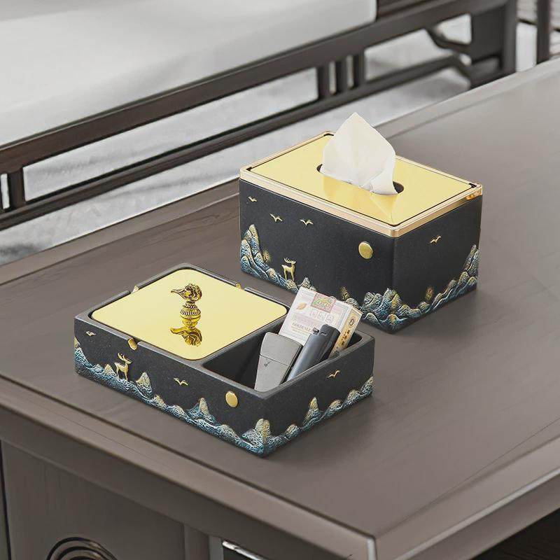 新中式高级感烟灰缸纸巾盒套装商务茶几收纳摆件客厅家居软装饰品,淘宝优惠券,粉丝福利购,淘宝优惠卷