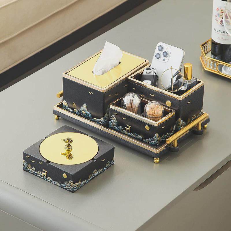 新中式高级感烟灰缸纸巾盒套装商务茶几收纳摆件客厅家居软装饰品,淘宝优惠券,粉丝福利购,淘宝优惠卷