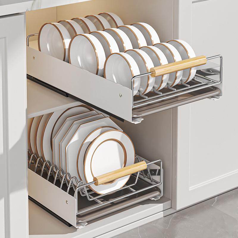 不锈钢厨房碗碟架导轨免打孔抽拉篮置物架橱柜收纳碗筷盘沥水架,淘宝优惠券,粉丝福利购,淘宝优惠卷