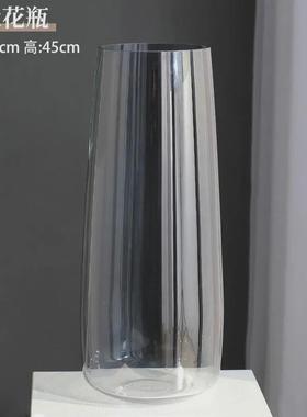 简约特大号直筒玻璃花瓶高级感竹马富贵醉木水培落地摆件客厅插花