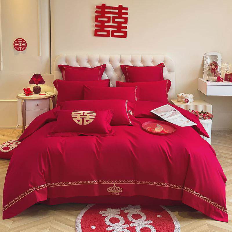 高档龙凤刺绣结婚四件套大红色被套棉喜婚房婚庆床上用品被,淘宝优惠券,粉丝福利购,淘宝优惠卷