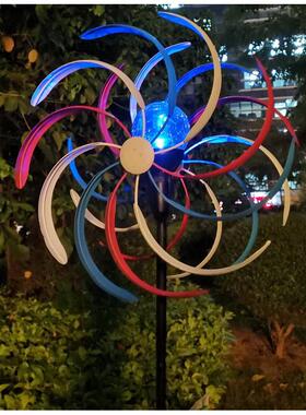 出口落地铁艺风车花园装饰迎风转360度双面旋转户外风车摆件批发
