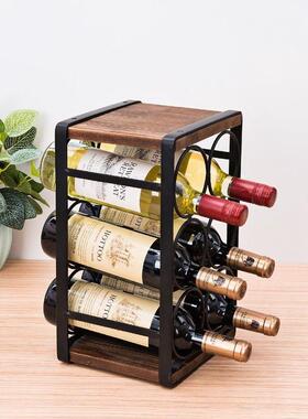 铁艺配落地式葡萄酒架实木酒瓶收纳架家用餐厅酒吧红酒展示架