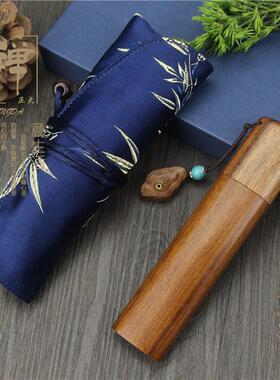 香盒黑檀木便携式桶香盒短款椭圆香管木质文玩香存工艺品短款香盒