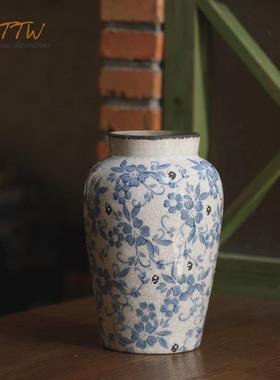 复古中式装饰摆件裂纹陶瓷青花瓷花器冰艺术水培摆件