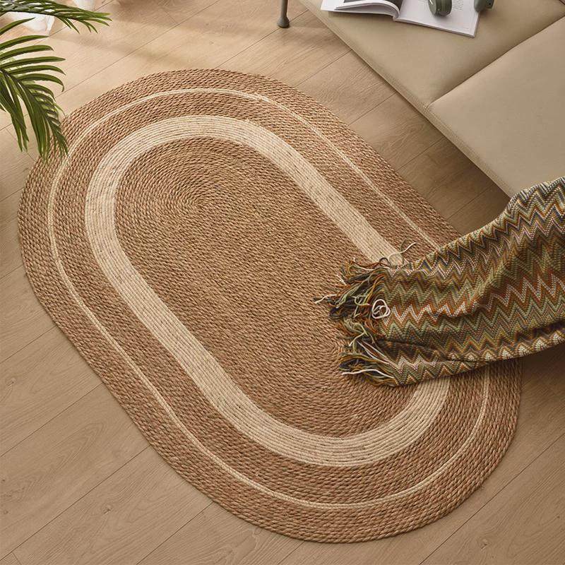手工藤编蒲草椭圆形地毯地垫卧室民宿酒店样板间装饰垫子摄影网红,淘宝优惠券,粉丝福利购,淘宝优惠卷