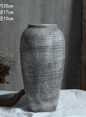 陶瓷大花瓶简约台面插花摆件酒店别墅客厅干花复古怀旧陶罐装饰品