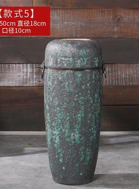 复古做旧陶罐花瓶陶瓷落地大号庭院水培多肉种植客厅装饰铜环摆件