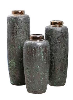 中式陶瓷落地大花瓶景德镇复古做旧粗陶罐客厅别墅插花器干花仿真