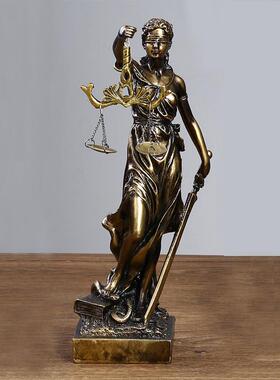 仿铜女神忒弥斯雕塑雕像律师办公室司法公平公正正义法律天平摆件