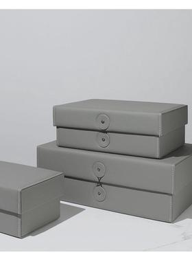 现代简约木质皮革收纳盒样板间装饰品酒店玄关卧室衣帽间收纳箱