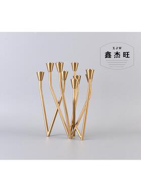 北欧风烛台摆件房间装饰品金属水晶简约现代美式欧式餐桌金色样板