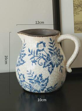 新中式高级感复古青花瓷陶瓷花瓶仿古客厅冰裂纹插花家居装饰摆件