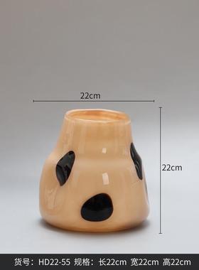 博西家居复古琥珀色豹纹玻璃花瓶中古设计感软装饰品家居花器