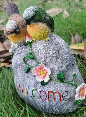 家居花园庭院石头装饰树脂工艺品摆件双小鸟麻雀园林欢迎可爱雕塑