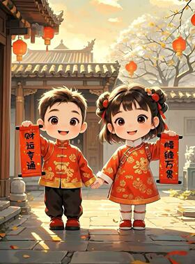 可爱卡通春节福娃春联贴