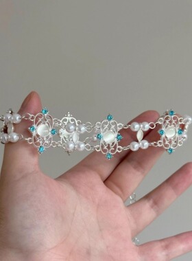 B.treasure珍珠蓝钻复古项链