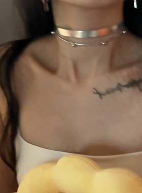 银色赛博朋克风choker辣妹双层项圈嘻哈项链小众设计感皮质颈带女