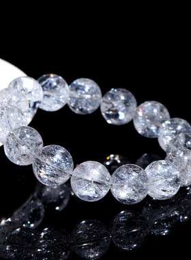 久雅水晶 天然冰雪白阿赛圆珠手链 彩虹雪景阿赛斯特莱手串