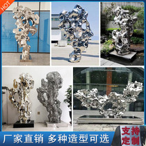 Stainless Steel Taihu Stone Sculpture Custom Large Metal Mirror Fake Mountain Abstract Water Drop Stone Landscape Outdoor Pendulum