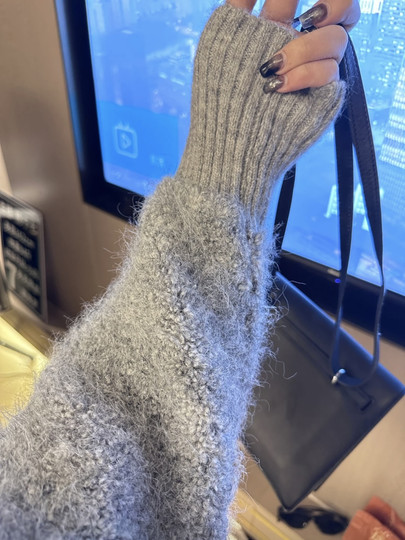 700克 泡菜国加厚圈圈毛羊毛大翻领双拉头拉链针织开衫毛衣外套