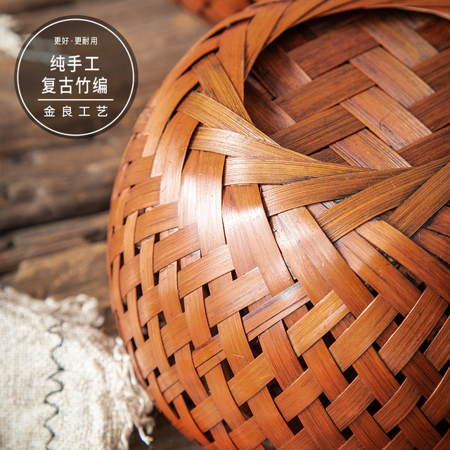 Pink home retro home bamboo basket round desktop snack basket