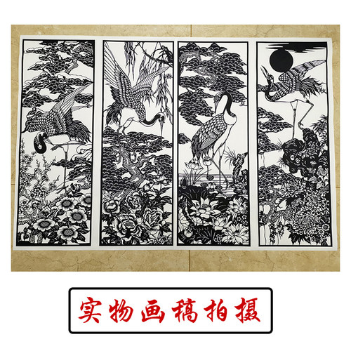 春夏秋冬仙鹤剪纸图案底稿高清纯手工花鸟刻纸素材图样复打印印稿 - 图2