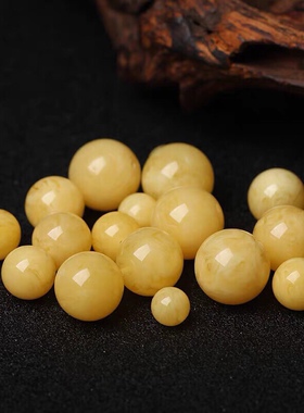 蜜蜡单珠飘白花白花蜜蜡鸡油黄白蜜散珠配珠单珠圆珠文玩配饰平替