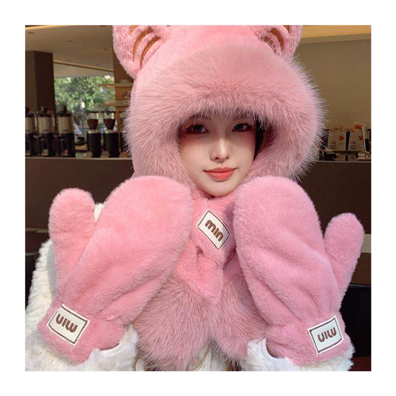 2024年冬季女性填充帽新围巾全合一保暖加厚天鹅绒围巾三件套自行,淘宝优惠券,粉丝福利购,淘宝优惠卷