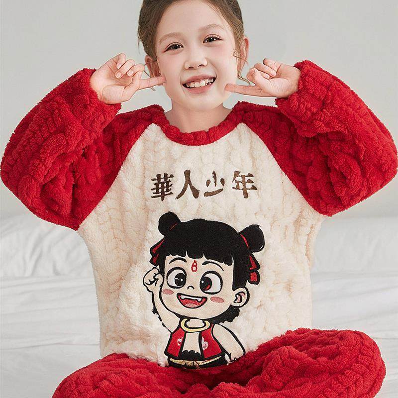女童睡衣秋冬季珊瑚绒加厚少女母女法兰绒2025新款儿童家居服套装,淘宝优惠券,粉丝福利购,淘宝优惠卷