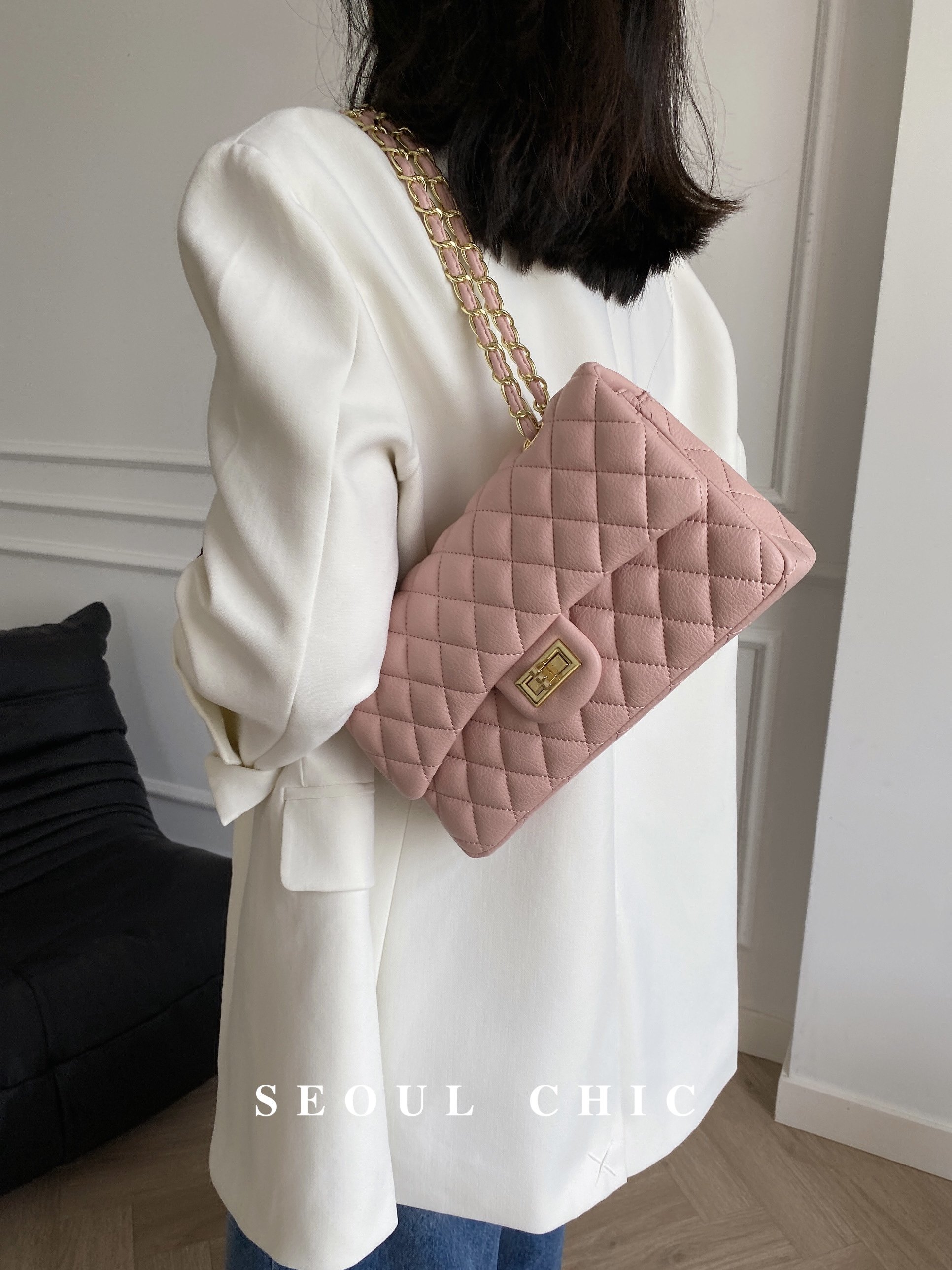 SEOULCHIC 小香风链条包2024新款高级感菱格单肩腋下包时尚斜挎包,淘宝优惠券,粉丝福利购,淘宝优惠卷