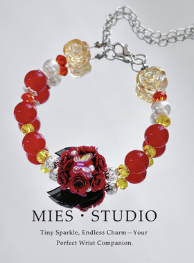 【绯玫夜曲】MIES原创油画风串珠手链女暗夜玫瑰小众艺术腕饰品