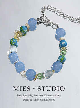 【蓝海碎浪】MIES原创海蓝宝石女水晶串珠手链精致艺术风转运手饰