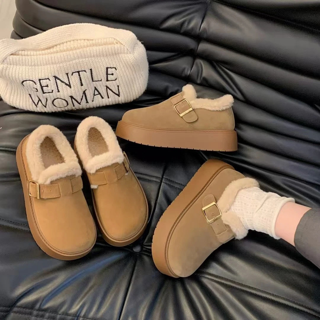 厚底毛毛乐福鞋勃肯鞋女2025秋冬新款一脚蹬雪地靴豆豆鞋保暖棉鞋,淘宝优惠券,粉丝福利购,淘宝优惠卷