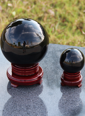 黑色水晶球摆件人造黑曜石客厅玄关屏风风水球办公室办公桌摆设