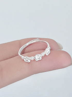 S999足银繁花戒指女小众设计轻奢高级感2026年新款食指手饰品