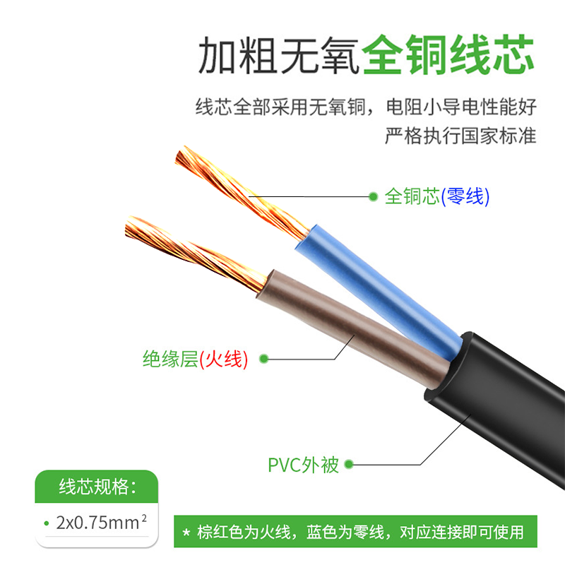 VDE认证欧规电源线带插头线2芯8字尾欧标电视台灯音响两孔八字尾