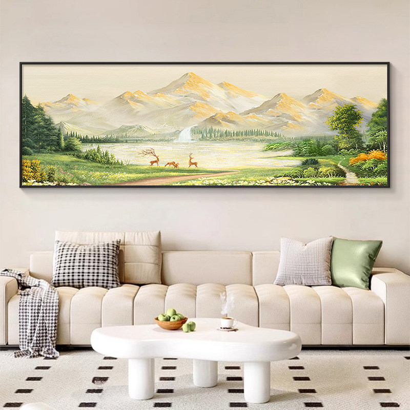 聚宝盆客厅装饰画2026新款沙发背景墙挂画山水油画西墙聚财壁画,淘宝优惠券,粉丝福利购,淘宝优惠卷