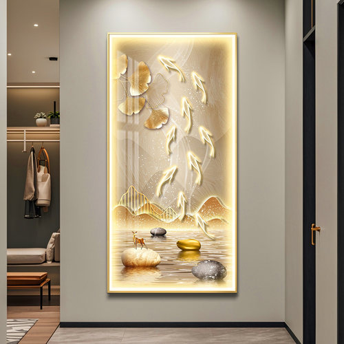九鱼聚财入户玄关装饰画轻奢高级感走廊过道挂画现代简约带灯壁画 - 图3