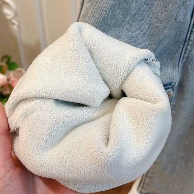 女童2025冬季新款舒适牛仔裤加绒加厚女宝宝可爱洋气休闲宽松裤子 - 图2