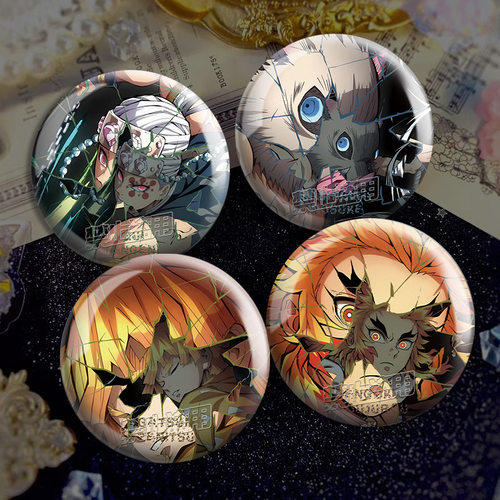 新款鬼灭之刃破碎反光吧唧蝴蝶忍周边我妻善逸双闪徽章二次元谷子 - 图1