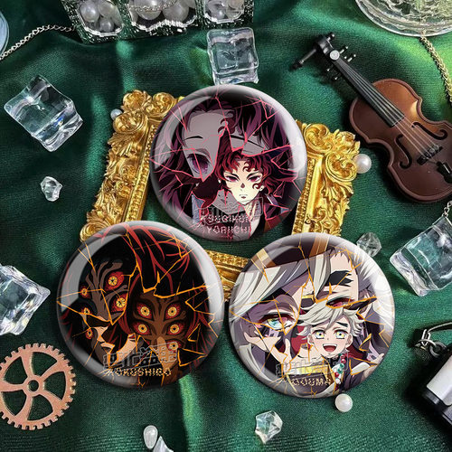 新款鬼灭之刃破碎反光吧唧蝴蝶忍周边我妻善逸双闪徽章二次元谷子 - 图2