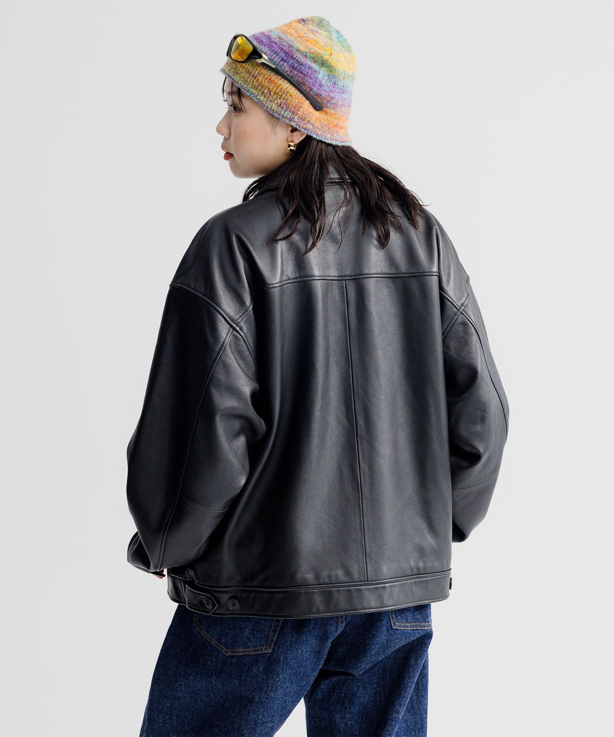 BEAMS leather zip blouson 24SS小羊皮复古短款拉链皮衣夹克-图0