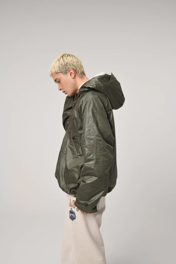 BOW WOW USN RAIN PARKA 23AW 复古亮面海军防雨连帽宽松套头夹克 - 图0