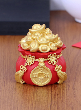 招财金元宝摆件聚宝盆财神爷家用发财树钱袋小汽车载办公室装饰品