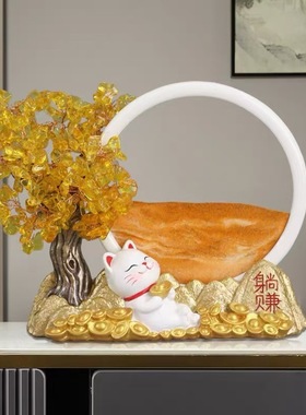 发财树招财猫流沙画摆件办公室客厅酒柜装饰乔迁新居开业礼物大吉